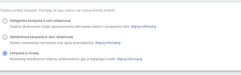 podtyp kampanii adwords gmail