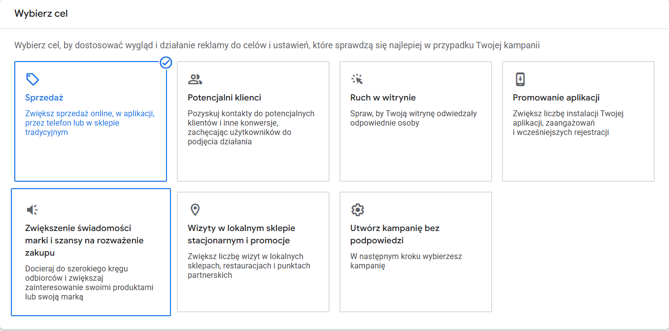 cel sprzedaż w google ads