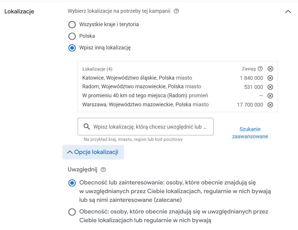google ads lokalizacja ustawienia