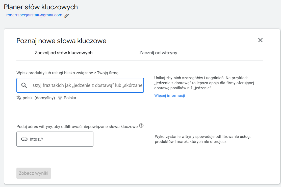 planer słów kluczowych